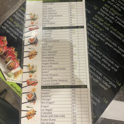 AJ's Sushi Bar - Sushi bar menu