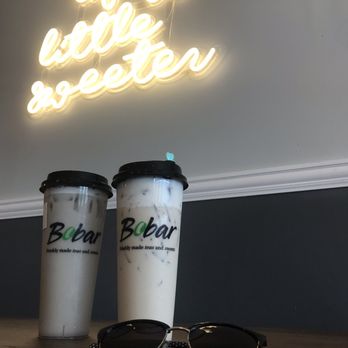 Bobar - Taro Milk Tea & Classic Milk Tea with their fabulous neon sign! - Bubble Tea Near Me - Elk Grove Village, Illinois