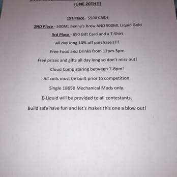 Silver City Vapors - Cloud Competition! NO FEE to enter!! 1st place $$500.00 !! It's all there in the pic - Vape Shops Near Me - Southington, Connecticut