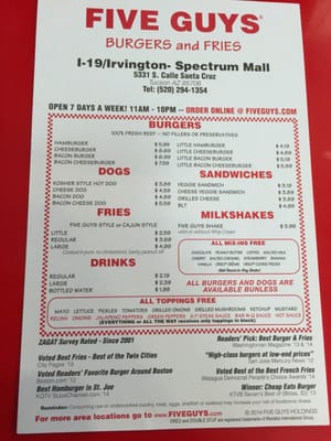 Menu photo 4 Five Guys Tucson, AZ