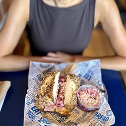 Beyond Bread - Reuben (Ernie's) minus 1000 island ($15.50) The Saturday-only sandwich, with side of slaw (+$1) instead of potato chips. 10/2026
