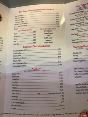 Menu photo 3 Blue Ridge Diner Boone, NC