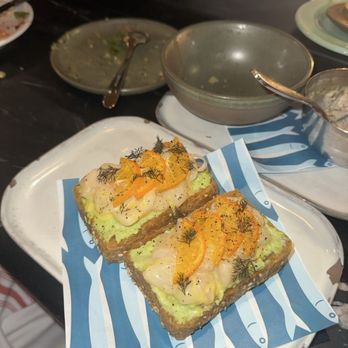 The Anchovy Bar - Hokkaido scallop toast, edamame hummus, mandarin - Seafood Near Me - San Francisco, California The Anchovy Bar - Hokkaido scallop toast, edamame hummus, mandarin - Seafood Near Me - San Francisco, California