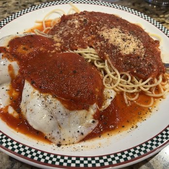 Elizabeth's Pizza - Chicken parm with a side of spaghetti w/"meat" sauce - Italian Near Me - Greensboro, North Carolina