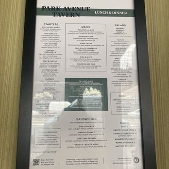 Park Avenue Tavern - Posted menu board - American Near Me - New York, New York