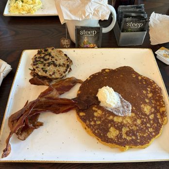 First Watch - Pumpkin pancake, chicken sausage with bacon and earl grey tea. - Breakfast & Brunch Near Me - Charlotte, North Carolina First Watch - Pumpkin pancake, chicken sausage with bacon and earl grey tea. - Breakfast & Brunch Near Me - Charlotte, North Carolina