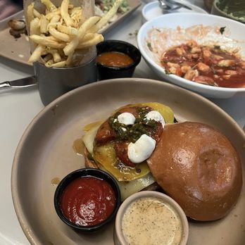 Centrico - Wagyu burger with truffle sauce and fries - Mexican Near Me - Anaheim, California Centrico - Wagyu burger with truffle sauce and fries - Mexican Near Me - Anaheim, California