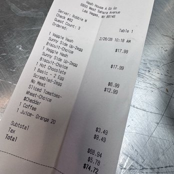 Hash House A Go Go - The bill for three - Breakfast & Brunch Near Me - Las Vegas, Nevada