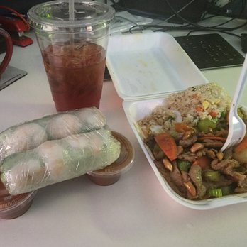 Donut Bistro - Kung Pao Beef Lunch special, with fried rice, spring roll, and extra peanut sauce. Fresh iced tea - Donuts Near Me - Reno, Nevada Donut Bistro - Kung Pao Beef Lunch special, with fried rice, spring roll, and extra peanut sauce. Fresh iced tea - Donuts Near Me - Reno, Nevada