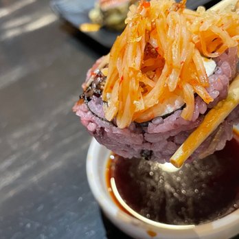 Harumi - Dropping an Arizona Roll into the sauce! - Japanese Near Me - Phoenix, Arizona Harumi - Dropping an Arizona Roll into the sauce! - Japanese Near Me - Phoenix, Arizona