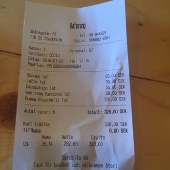 Kaferang - The bill for two - Coffee & Tea Near Me - Stockholm, Alberta Kaferang - The bill for two - Coffee & Tea Near Me - Stockholm, Alberta