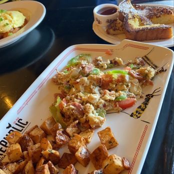 Breakfast Republic - Breakfast Sausage Scramble with a side of Brioche French Toast - Breakfast & Brunch Near Me - Irvine, California Breakfast Republic - Breakfast Sausage Scramble with a side of Brioche French Toast - Breakfast & Brunch Near Me - Irvine, California
