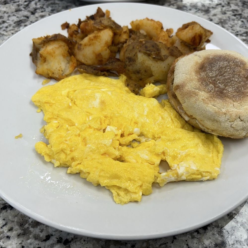 Morningside Cafe - 2 Eggs Scrambled w/ Home Fries & and English Muffin - Breakfast & Brunch Near Me - Glen Mills, Pennsylvania Morningside Cafe - 2 Eggs Scrambled w/ Home Fries & and English Muffin - Breakfast & Brunch Near Me - Glen Mills, Pennsylvania