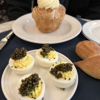 Bouchon - Deviled eggs with caviar. Cream danish EPI - French Near Me - Yountville, California Bouchon - Deviled eggs with caviar. Cream danish EPI - French Near Me - Yountville, California