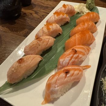 Asaka Sushi & Bar - Seared salmon belly nigiri, salmon belly nigiri, salmon nigiri - Sushi Bars Near Me - Berkeley, California