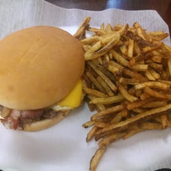 Bacon egg and cheese burger and tons of fries