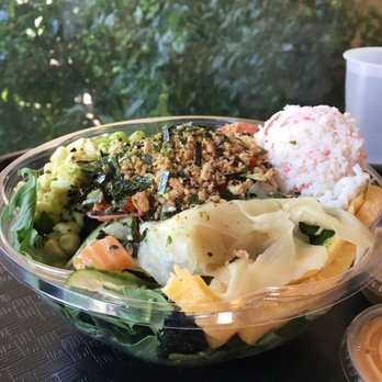 FOB Poke Bar- Seattle - Side view of the Regular bowl with two scoops. - Poke Near Me - Seattle, Washington