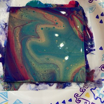Pourpaint Party - Made this (going to use as a coaster) and the 8x10 painting at my first FB Live Pour Paint Party!! - Paint & Sip Near Me Pourpaint Party - Made this (going to use as a coaster) and the 8x10 painting at my first FB Live Pour Paint Party!! - Paint & Sip Near Me