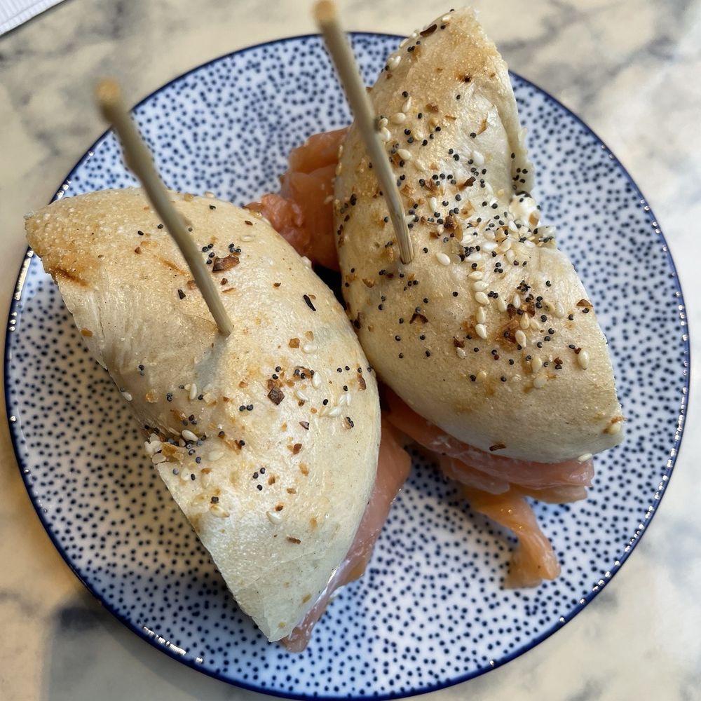 The Hen - Lox with cream cheese, tomato and cucumber on an everything bagel. - Breakfast & Brunch Near Me - Ann Arbor, Michigan The Hen - Lox with cream cheese, tomato and cucumber on an everything bagel. - Breakfast & Brunch Near Me - Ann Arbor, Michigan
