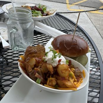 Bonfire Burgers & Bourbon - Burger and loaded potatoes - Salad Near Me - Amherst, Virginia Bonfire Burgers & Bourbon - Burger and loaded potatoes - Salad Near Me - Amherst, Virginia