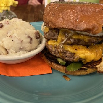 Pie in the Sky Pie Co. - Burger (double) with egg. Side of masked potatoes - Bakeries Near Me - Conroe, Texas Pie in the Sky Pie Co. - Burger (double) with egg. Side of masked potatoes - Bakeries Near Me - Conroe, Texas