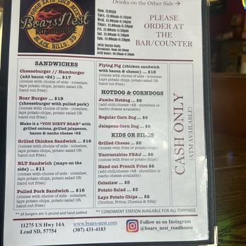 Boars Nest - Food menu -limited - American Near Me - Lead, South Dakota Boars Nest - Food menu -limited - American Near Me - Lead, South Dakota