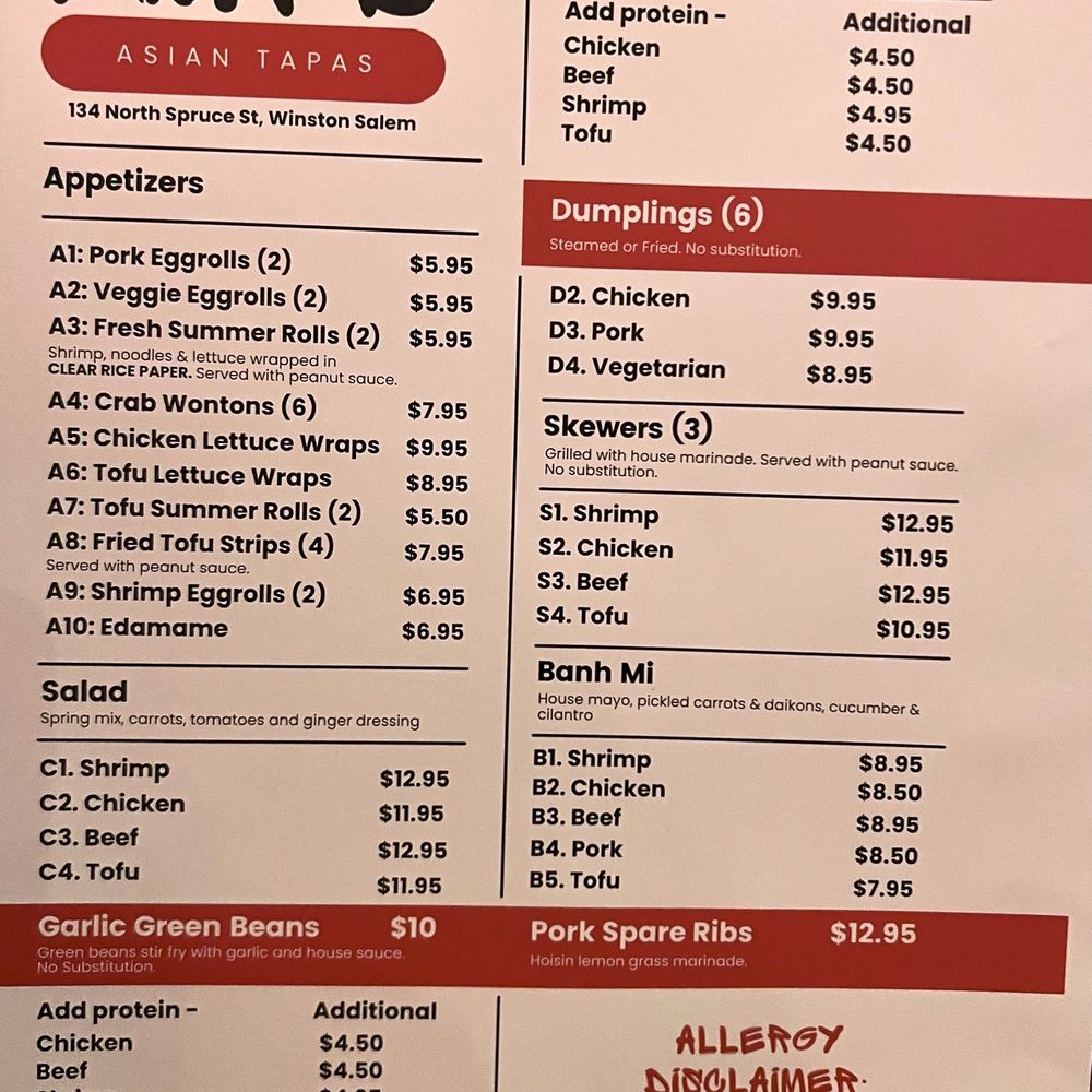 Xia’s Asian Tapas - Menu March 2025 - Asian Fusion Near Me - Winston-Salem, North Carolina