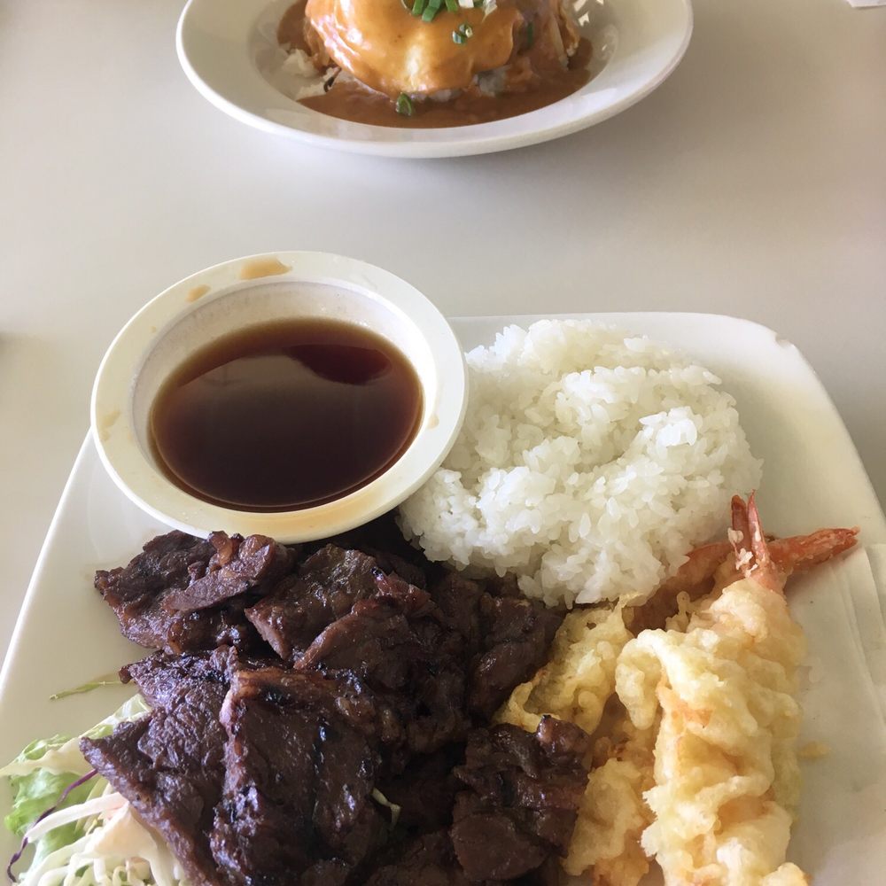 Pearl - Loco Moco and kalbi/shrimp tempura - American Near Me - Aiea, Hawaii Pearl - Loco Moco and kalbi/shrimp tempura - American Near Me - Aiea, Hawaii