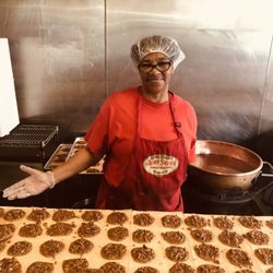 New Orleans Culinary History Tours - Sam at Aunt Sally's Pralines.