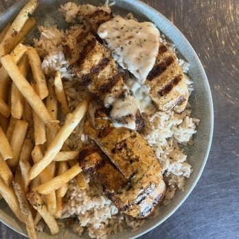California Fish Grill - grilled talapia: half garlic butter + cajun with white rice and french fries = $12.25 - Seafood Near Me - Long Beach, California California Fish Grill - grilled talapia: half garlic butter + cajun with white rice and french fries = $12.25 - Seafood Near Me - Long Beach, California