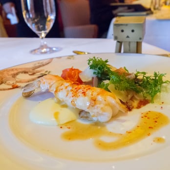 Le Cirque - roasted langoustine, jamon iberico, asparagus, parmesan, petite mustard greens, citrus sabayon, jus de veau - French Near Me - Las Vegas, Nevada Le Cirque - roasted langoustine, jamon iberico, asparagus, parmesan, petite mustard greens, citrus sabayon, jus de veau - French Near Me - Las Vegas, Nevada