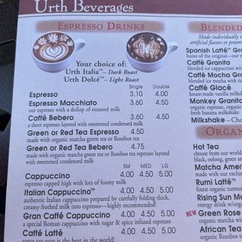 Urth Caffé - Orange - Coffees menu - Coffee & Tea Near Me - Orange, California Urth Caffé - Orange - Coffees menu - Coffee & Tea Near Me - Orange, California