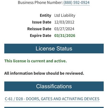 Precision Garage Door Service - Business License #979078 (current & active from 03/27/24 - 03/31/26; however, business info doesn't match) - Garage Door Services Near Me - Anaheim, California