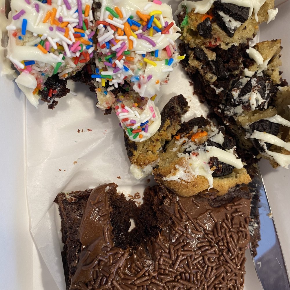 Just Baked - Deconstructed frosted Oreo Brookie, frosted funfetti Brookie, and frosted brownie - Bakeries Near Me - Boca Raton, Florida Just Baked - Deconstructed frosted Oreo Brookie, frosted funfetti Brookie, and frosted brownie - Bakeries Near Me - Boca Raton, Florida