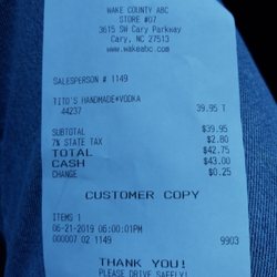 ABC Store Wake County - Receipt