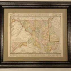 Bravura Arts & Framing - Hand colored map of Maryland framed with linen mat