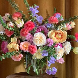 Forage Ojai - A colorful Forage Ojai arrangement with roses, seasonal flowers and greenery.