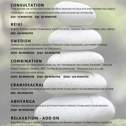 Tranquil Healing OC - Service Menu