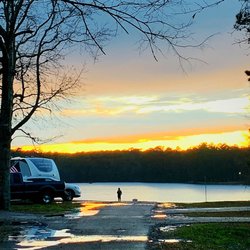 Percy Quin State Park - View of the lake from our camper at Sunset after a storm.