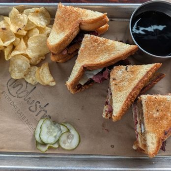 Industry - Top View of the Brisket Pastrami Sandwich - New American Near Me - Austin, Texas