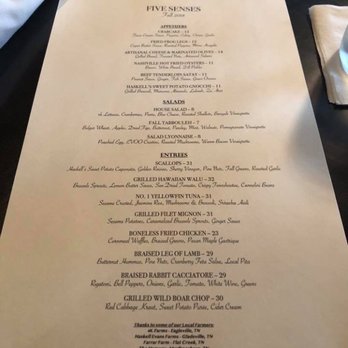 Five Senses - Menu - New American Near Me - Murfreesboro, Tennessee Five Senses - Menu - New American Near Me - Murfreesboro, Tennessee