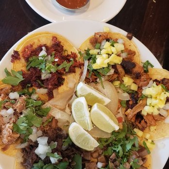 Don Mario Mexican Restaurant - 6 Tacos: al pastor, al pastor, lengua, barbacoa, carnitas, chorizo (clockwise) - Mexican Near Me - Lakeway, Texas