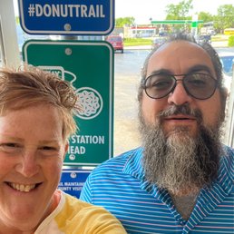 My BFF and I at the donut trail sign in Milton's!