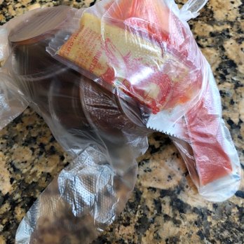 Ono Hawaiian BBQ - Condiments in a glove. Lol. I did it myself. Lol., - Hawaiian Near Me - Perris, California