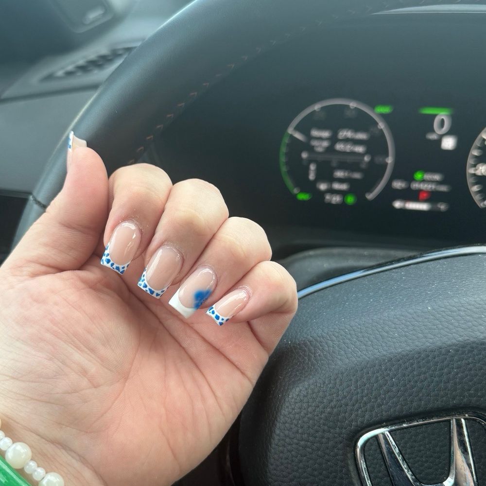 JC Nails - French tip with design - Nail Salons Near Me - Stroudsburg, Pennsylvania