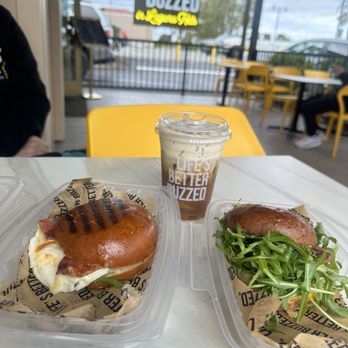 Better Buzz Coffee - Laguna Hills - LEFT bacon ciabatta sandwich (on brioche) RIGHT Better Breakfast sandwich - Coffee & Tea Near Me - Laguna Hills, California Better Buzz Coffee - Laguna Hills - LEFT bacon ciabatta sandwich (on brioche) RIGHT Better Breakfast sandwich - Coffee & Tea Near Me - Laguna Hills, California