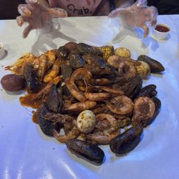 The Whole Shabang, medium, 1lb shrimp, 1lb mussel, 1 order of eggs, 1 order of potatoes, and 2 corn on the cob! Perfect for two people The Whole Shabang, medium, 1lb shrimp, 1lb mussel, 1 order of eggs, 1 order of potatoes, and 2 corn on the cob! Perfect for two people