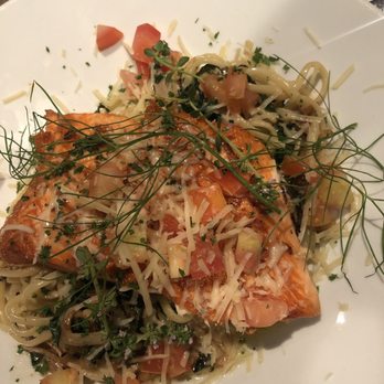 J. Wilson's - Salmon over pasta with mushrooms - New American Near Me - Lawrence, Kansas J. Wilson's - Salmon over pasta with mushrooms - New American Near Me - Lawrence, Kansas