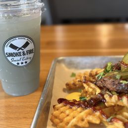 Charcoal lemonade and Brisket Fries