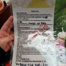 Different types of pedicures. Expect to be here for over an hour if you get the tropical Different types of pedicures. Expect to be here for over an hour if you get the tropical